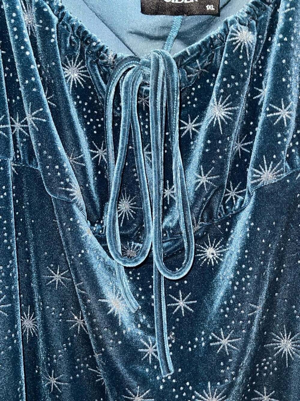 Cider 1XL Teal Velvet Celestial Star Mini Dress Whimsigoth Witchy Fairycore - Picture 8 of 12